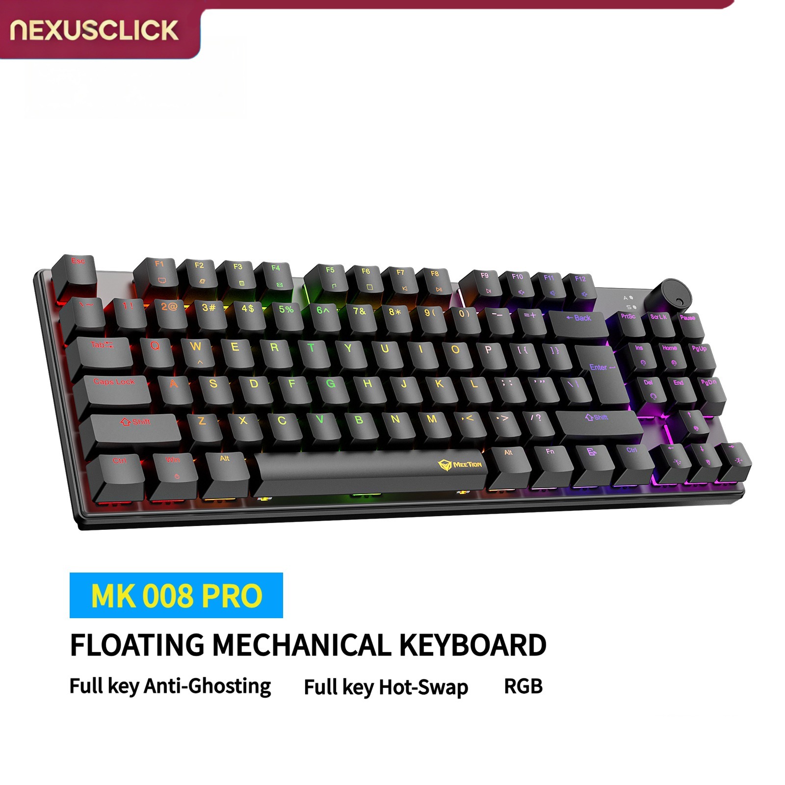 Anti-Ghosting Keyboard - NexusClick 88-Tasten Hot-Swap Mechanische Tastatur, RGB-Hintergrundbeleuchtung,