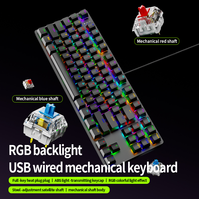 Anti-Ghosting Keyboard - AK87 Hot-Swap Mechanische Gaming-Tastatur, RGB-Hintergrundbeleuchtung, USB-Kabelgebunden,